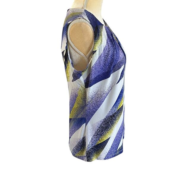 Calvin Klein Sleeveless Top Abstract Print Ruched Neck Casual Blouse Multicolor - Picture 8 of 10